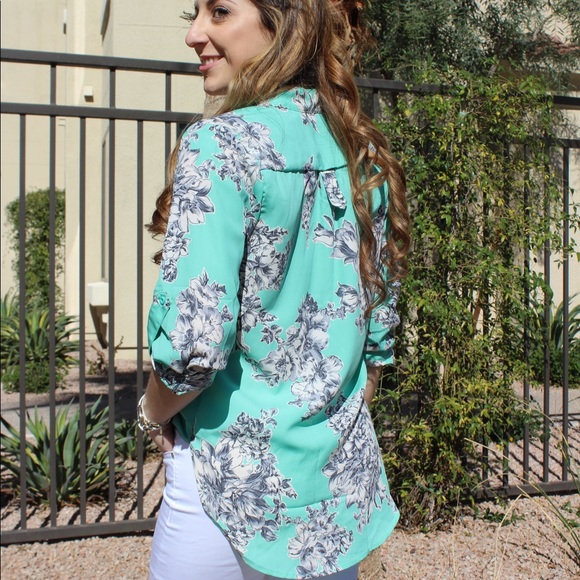 Teal Floral Blouse - Picture 7 of 7